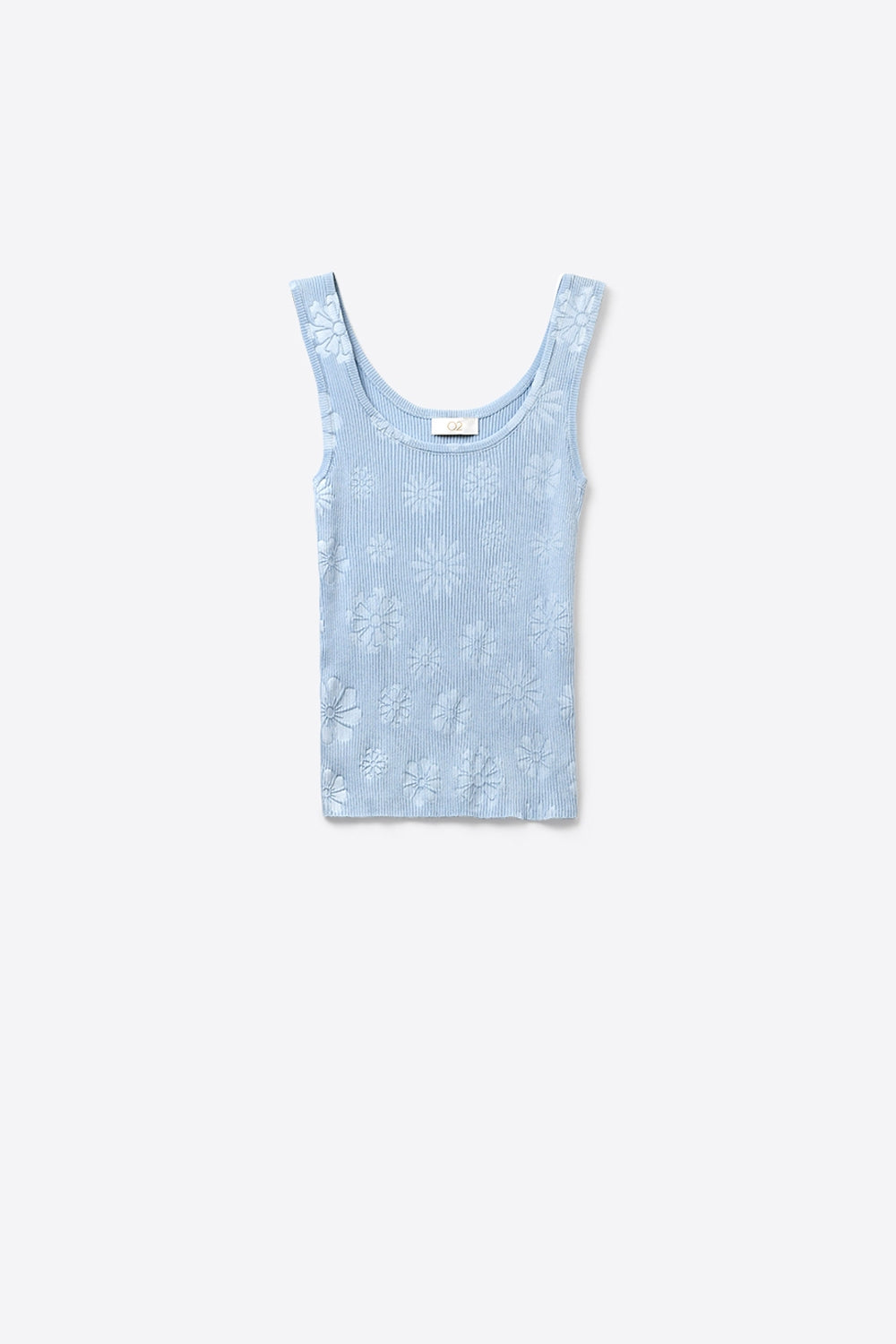 Q2 Tank Top floral em malha canelada azul claro