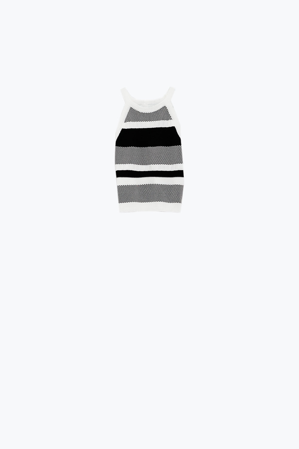 Q2 Tank top preto e branco com design de riscas em malhas diferentes