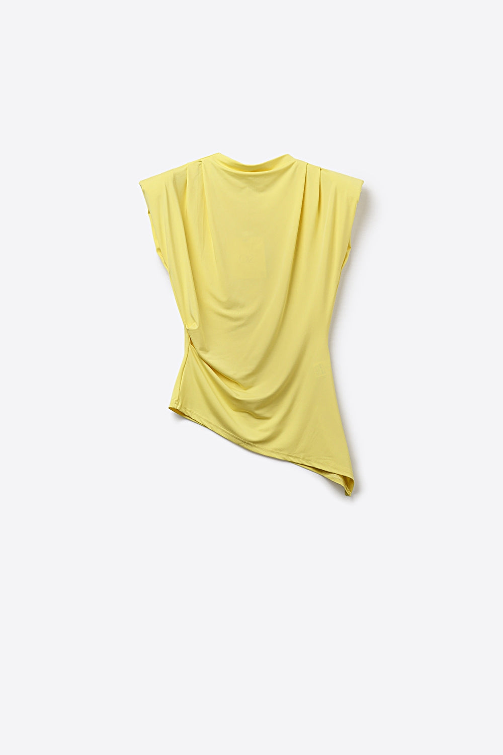Top amarelo assimétrico drapeado sem mangas