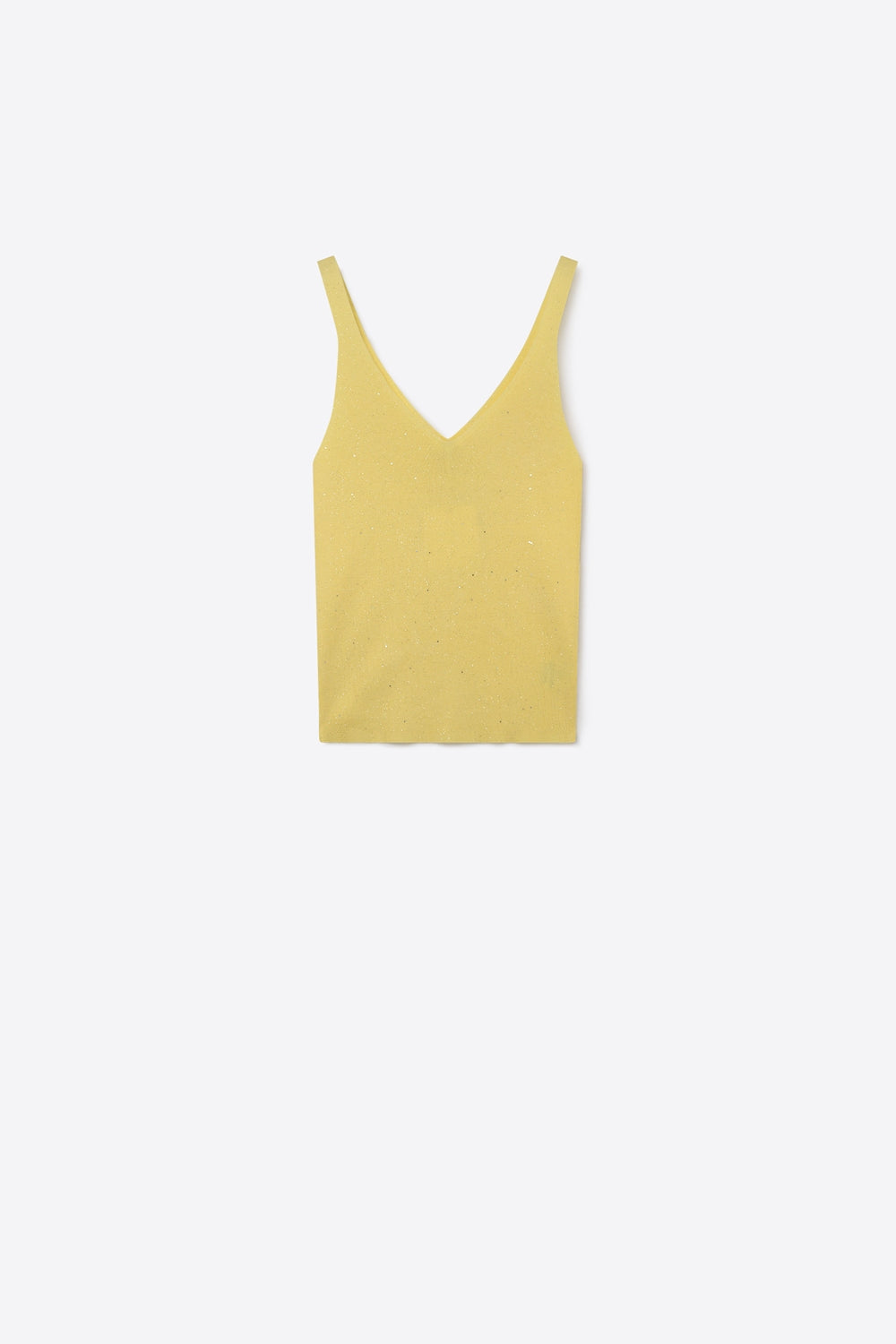 Q2 Top amarelo de malha fina com pormenores brilhantes com decote em V e sem mangas