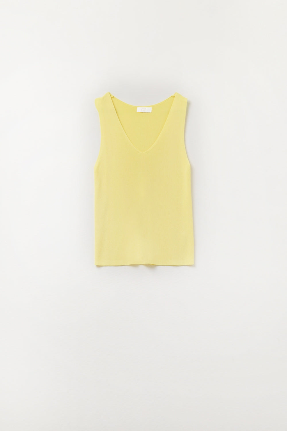 Top amarelo sem mangas de malha fina com decote em V