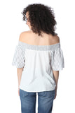Top azul marinho estilo bohemian com ombro nu