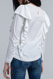 Top com detalhe de ruffle em creme