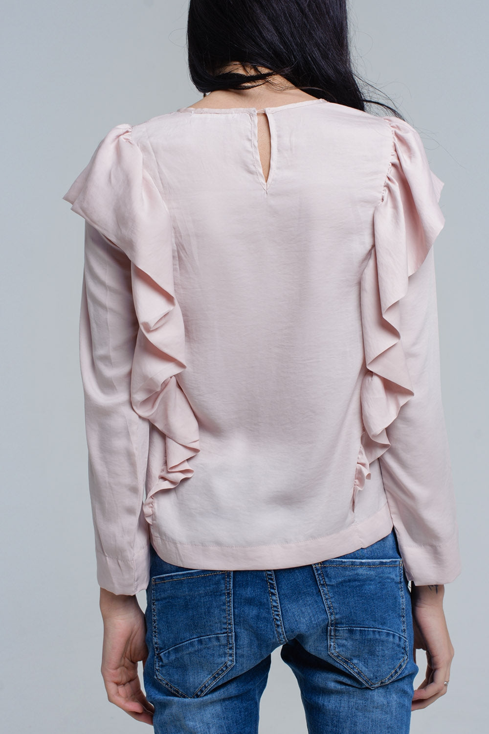 Top com detalhe de ruffle em rosa pálido