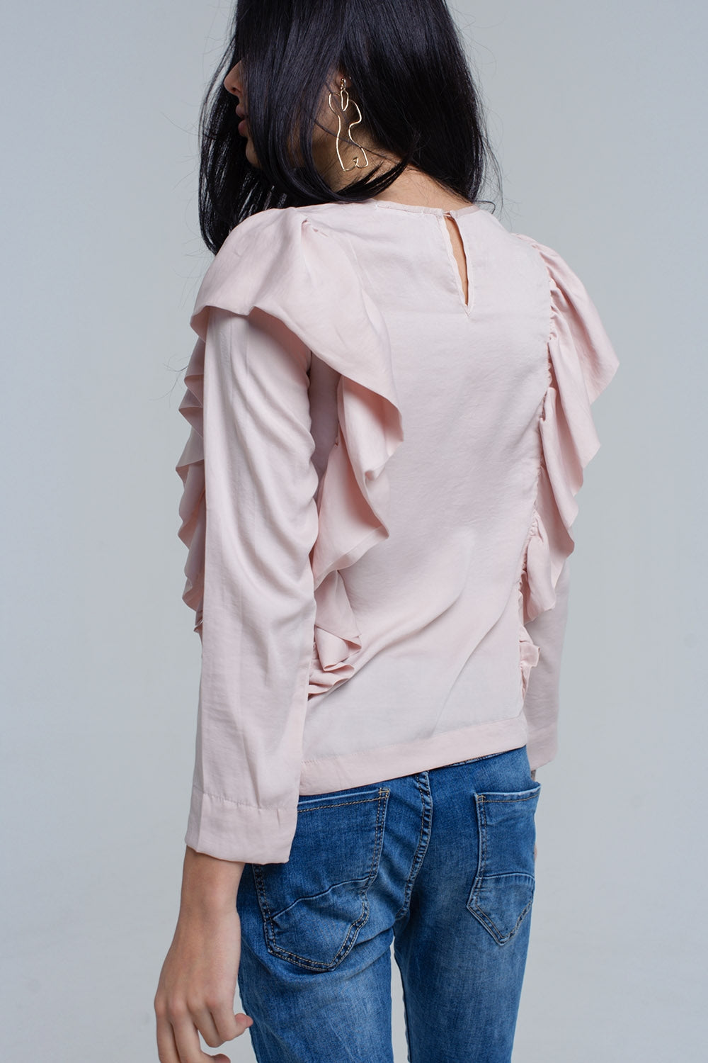 Top com detalhe de ruffle em rosa pálido