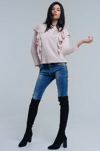 Top com detalhe de ruffle em rosa pálido