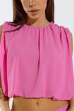Top cor-de-rosa com design de pregas