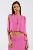 Q2 Top cor-de-rosa com design de pregas
