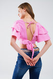 Q2 Top cor-de-rosa com mangas curtas e decote em V