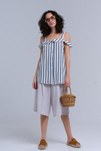 Top creme com listras azul