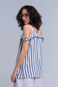 Top creme com listras azul