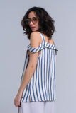 Top creme com listras azul