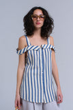 Top creme com listras azul