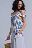 Q2 Top creme com listras azul