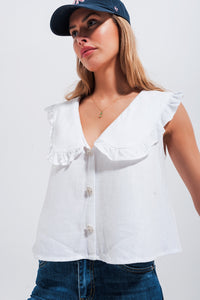 Top curto largo com colarinho de babete branco