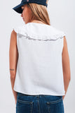 Top curto largo com colarinho de babete branco