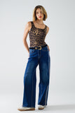 Top de alças em spandex com estampado de leopardo