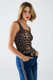 Top de alças em spandex com estampado de leopardo