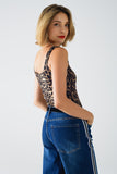 Top de alças em spandex com estampado de leopardo