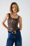 Q2 Top de alças em spandex com estampado de leopardo