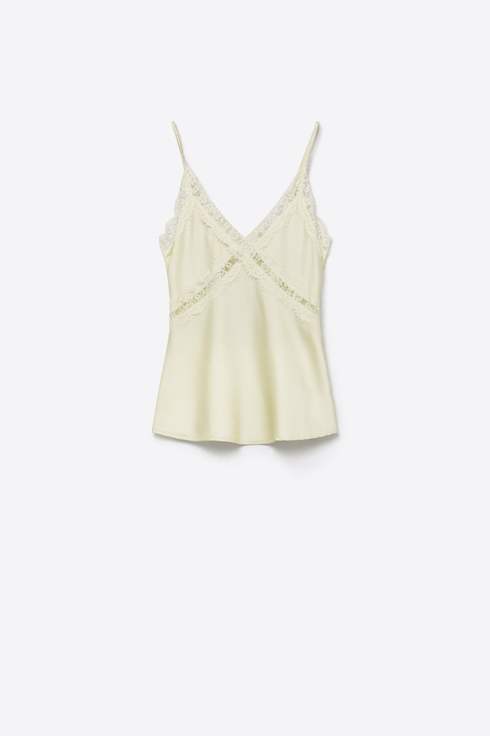 Top de Cetim Amarelo Manteiga com Renda e Alças Finas