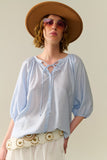 Q2 Top de Chiffon Azul Bebê com Mangas Bufantes