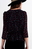 Top de chiffon de bolinhas em preto