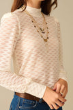 Top de Gola Alta de Renda Bege Transparente com Ombros Bufantes