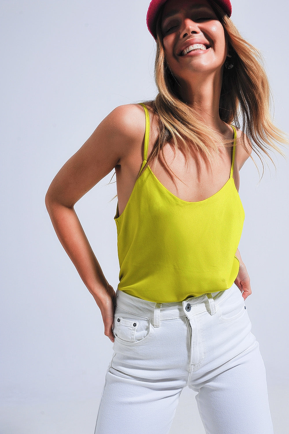 Q2 Top de lingerie de cetim verde