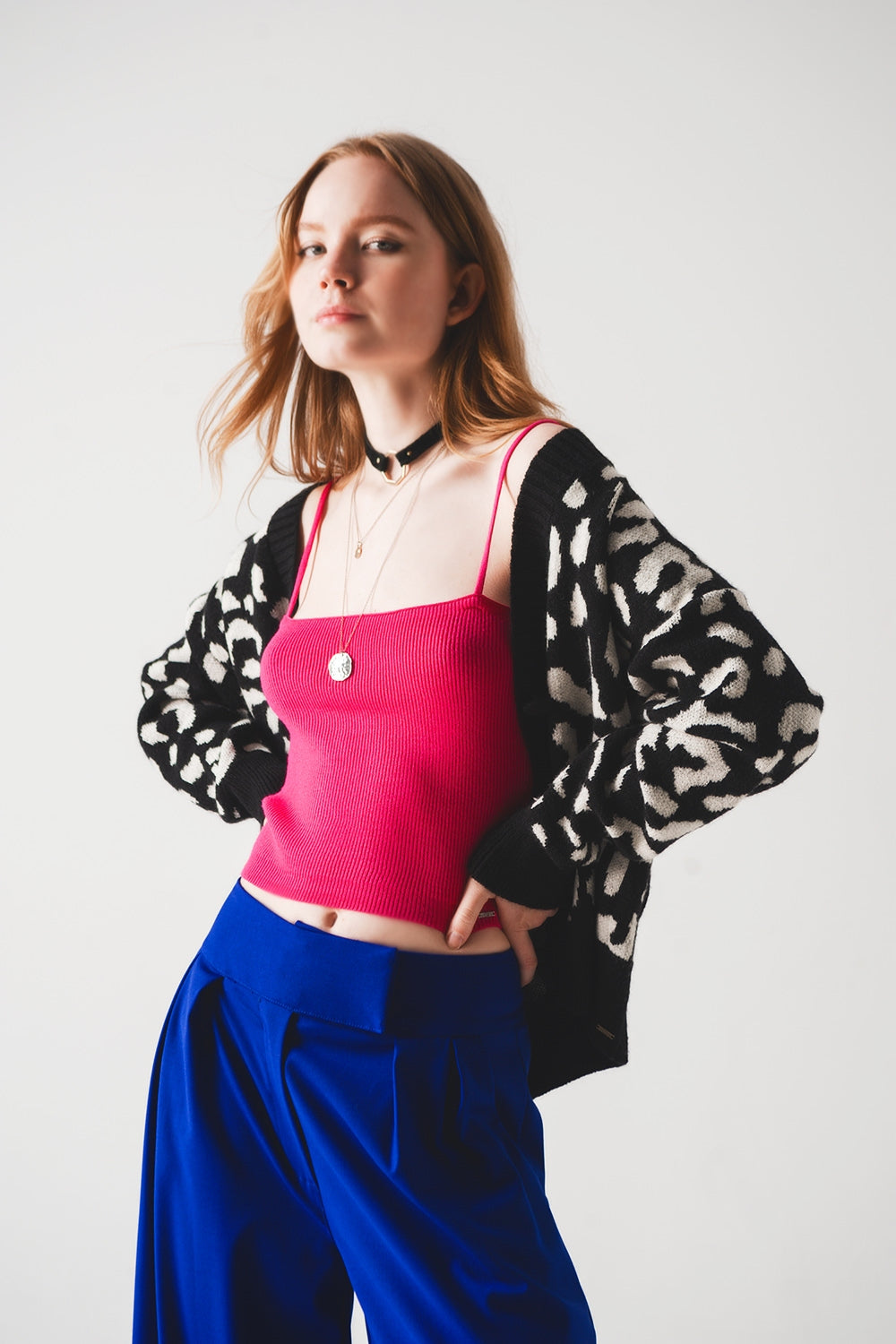 Top de malha sem mangas fucshia com nervuras