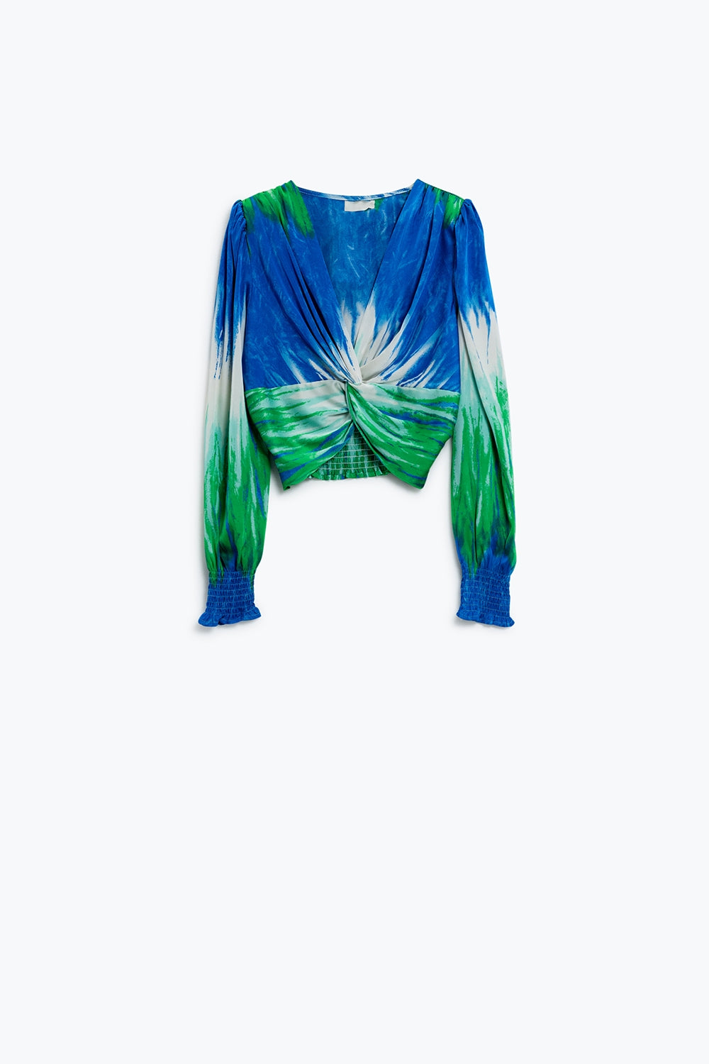 Q2 Top de manga comprida Tie-Dye cruzado à frente