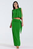 Top de musselina verde com design de pregas