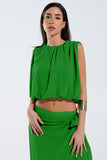 Q2 Top de musselina verde com design de pregas