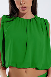 Top de musselina verde com design de pregas