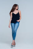Top de tirantes preto com brilhante