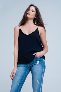 Q2 Top de tirantes preto com brilhante