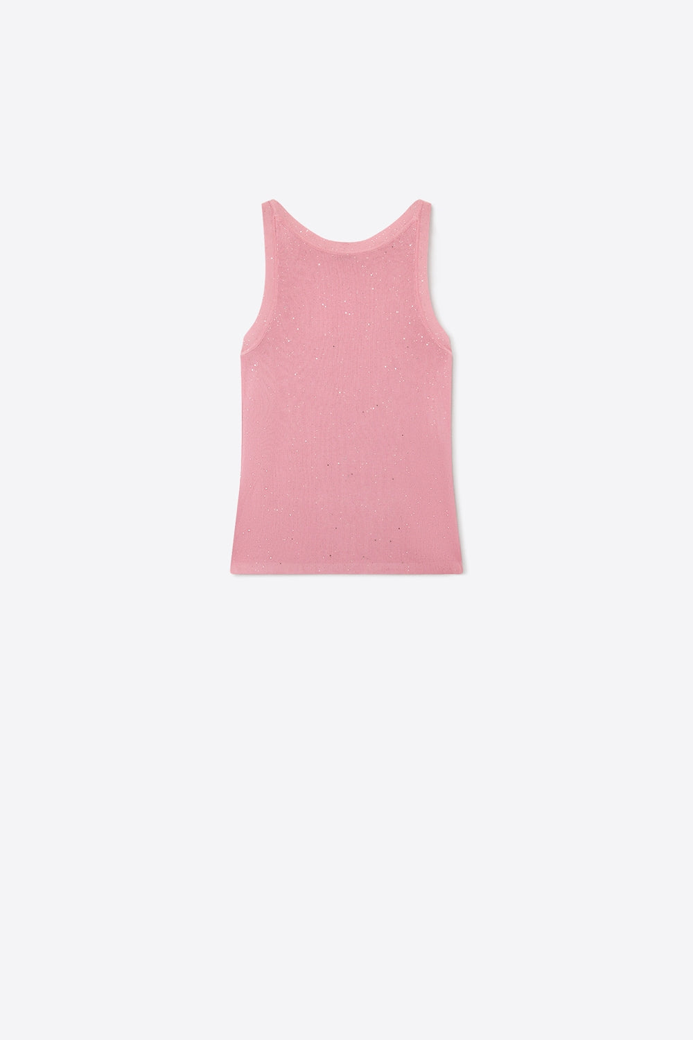Q2 Top em malha canelada rosa com brilhantes sem mangas de ajuste regular