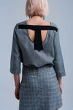 Top padrão de tartan cinza com fitas