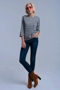 Top padrão de tartan rosa com fitas