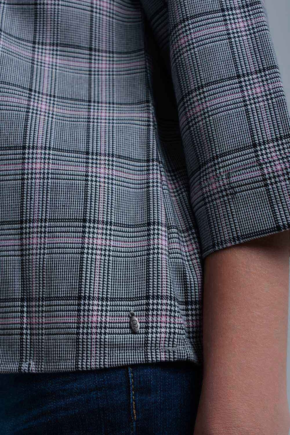 Top padrão de tartan rosa com fitas