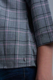 Top padrão de tartan rosa com fitas