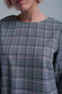 Top padrão de tartan rosa com fitas