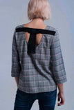 Top padrão de tartan rosa com fitas