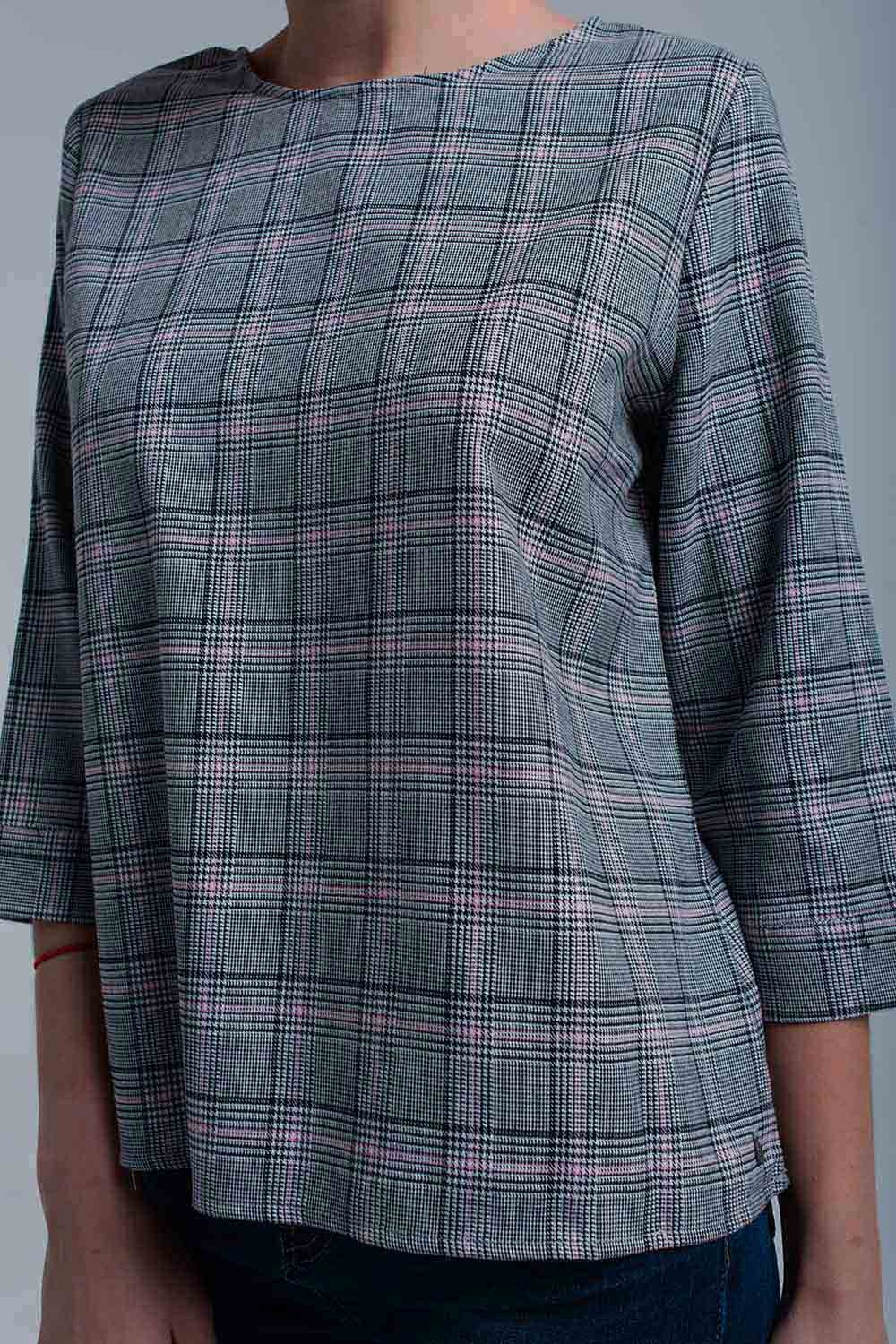 Top padrão de tartan rosa com fitas