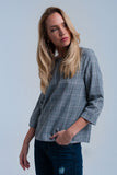Top padrão de tartan roxa com fitas