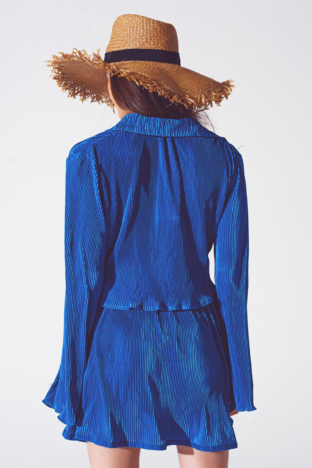 Top plissado frontal amarrado em azul