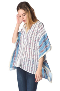 Q2 Top poncho azul de grandes dimensões na impressão tribal