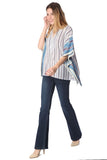 Top poncho azul de grandes dimensões na impressão tribal