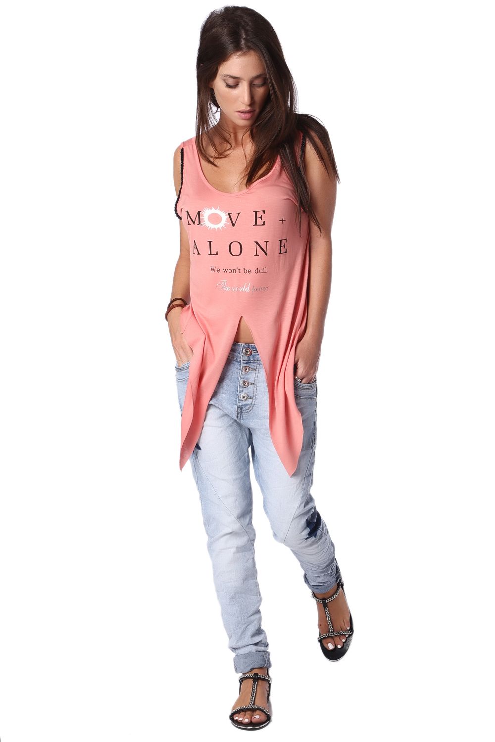 Top sem mangas com logotipo do coral e abertura central