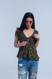 Q2 Top verde com estampa floral